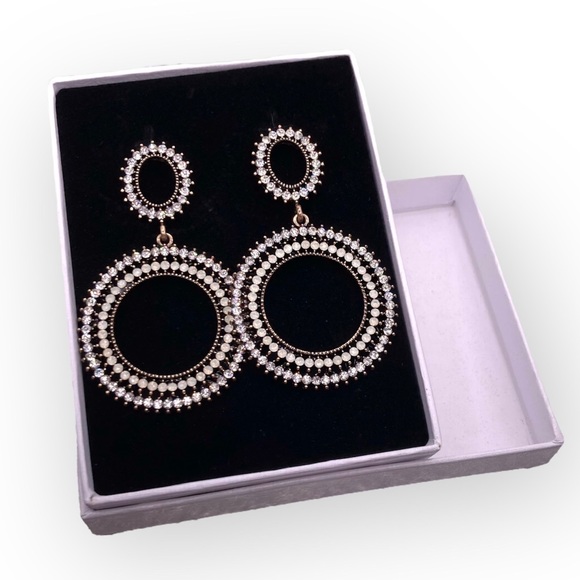 Aukmla Gold Baroque Opal Rhinestone Drop Earrings - Picture 2 of 4